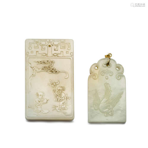 Two white jade pendants  Qing dynasty