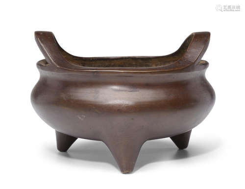 A BRONZE TRIPOD CENSER  Xuande mark, 18th century