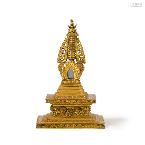 A gilt bronze stupa  18th century