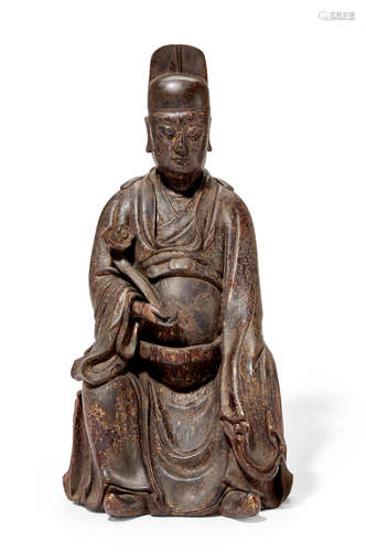 A GILT-LACQUERED BRONZE FIGURE OF WENCHANG  Ming dynasty