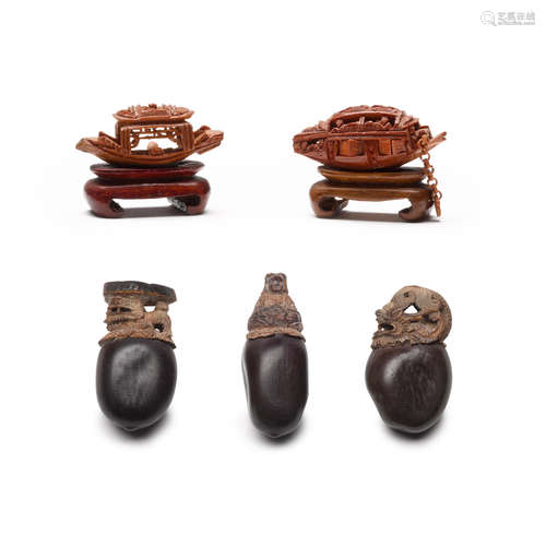 Five seed carvings  Mianqie seed carvings: Republic period