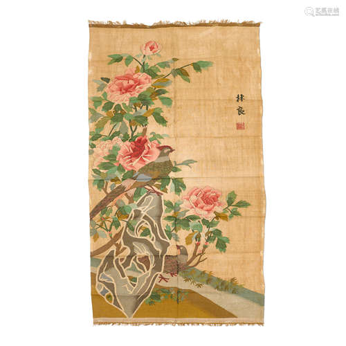 A Kesi woven silk panel  19th century