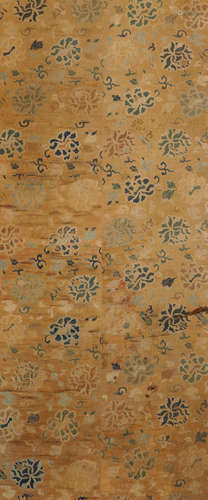 A fine brocade silk panel woven with peony and lotus blossoms  18th century