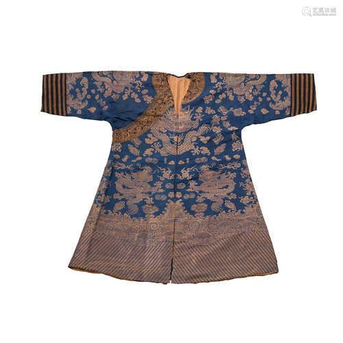 A Blue Ground Brocade-Woven Dragon Robe   19th century