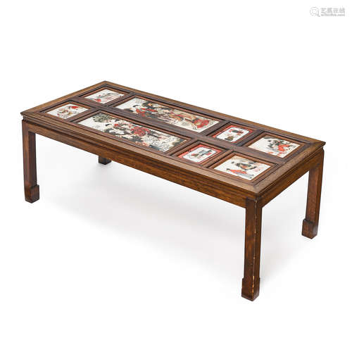 A Hardwood Table with painted figural images and calligraphy, 19/20th century  20th century