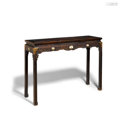 A jade-mounted hardwood table  Late Qing/Republic period