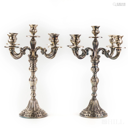 Pair Sterling Silver 5 Light Candelabras 4770 Gram