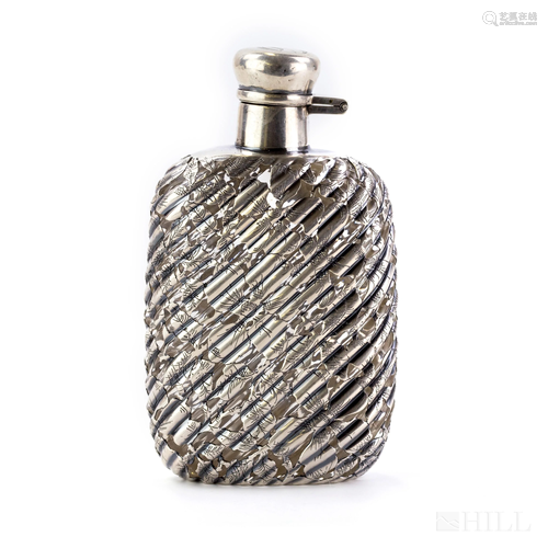 Fine Antique Sterling Silver Overlay Crystal Flask