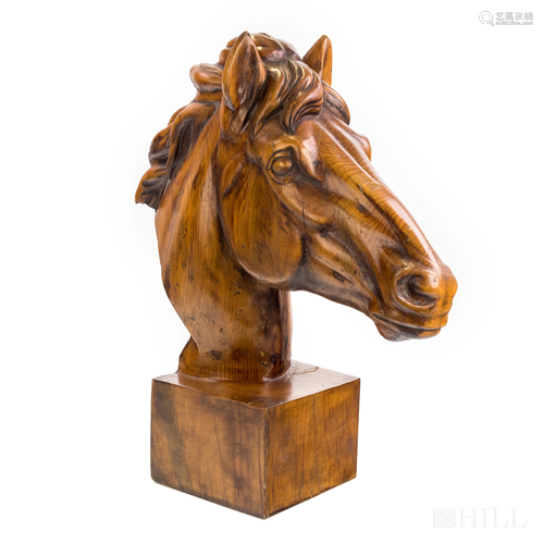 Studio Artisan Carved Wood Horse Head Sculpture