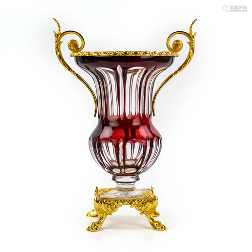 Continental Gold Gilt Ormolu Cut To Clear Urn Vase