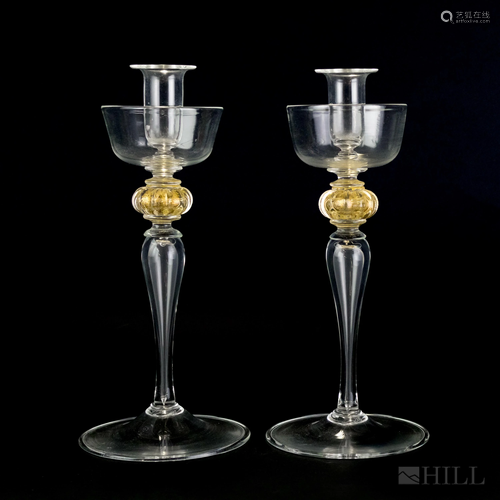 PR Mid Century Venetian Italian Glass Candlesticks