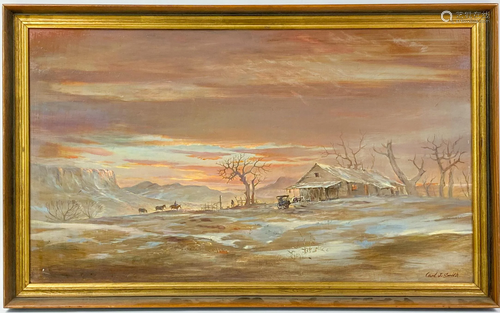 Carl J Smith B.1928 Texas Landscape Oil Painting