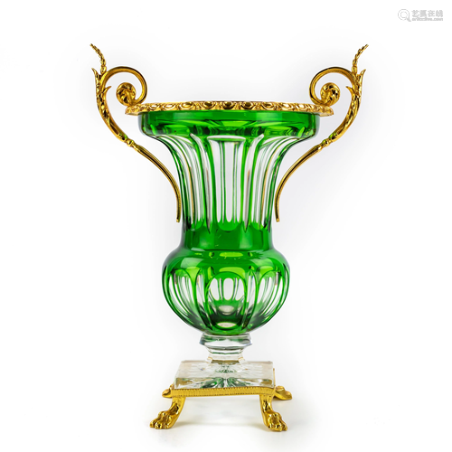 Continental Gold Gilt Ormolu Cut To Clear Urn Vase