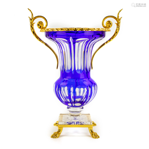 Continental Gold Gilt Ormolu Cut To Clear Urn Vase