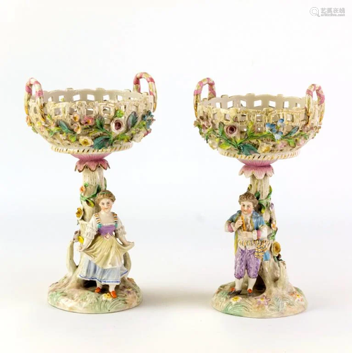 Pair August Rex Meissen Porcelain Figural Compotes