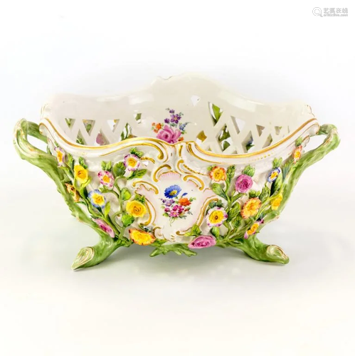 Meissen Reticulated Floral Vine Centerpiece Basket