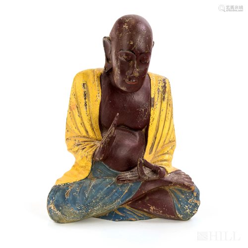 Old Asian Polychrome Carved Wood Buddha Sculpture