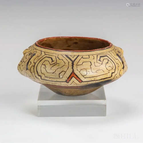 Old Pre Colombian Painted Face Round Bottom Bowl