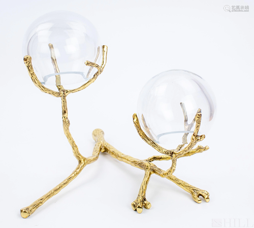 Fine Bronze Branch & Glass Orb Votive Sculpture