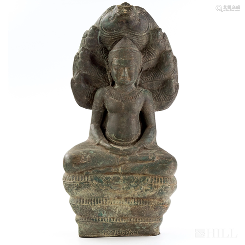 Old Asian Chinese Bronze Buddha On Lotus Scul…