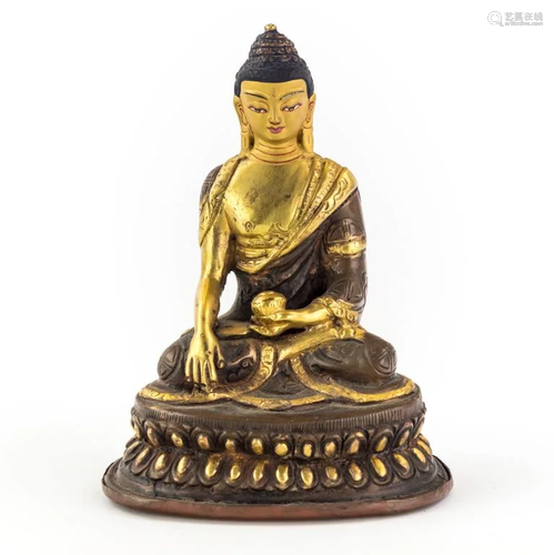 Chinese Gold Gilt Bronze Buddha Statue On Lotus