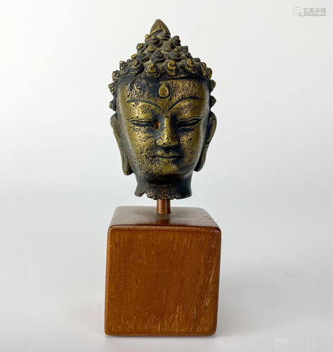 Old Tibetan Chinese Asian Bronze Buddha Bust Head