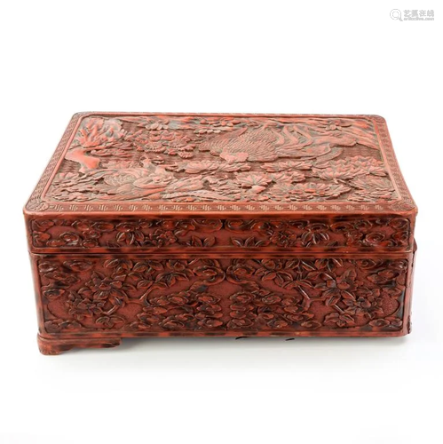 Antique Chinese Red Carved Cinnabar Lacquer Box