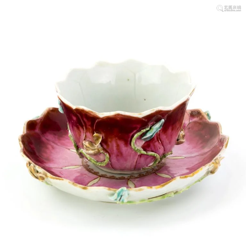 Early Chinese Export Lotus Form Teacup And Saucer