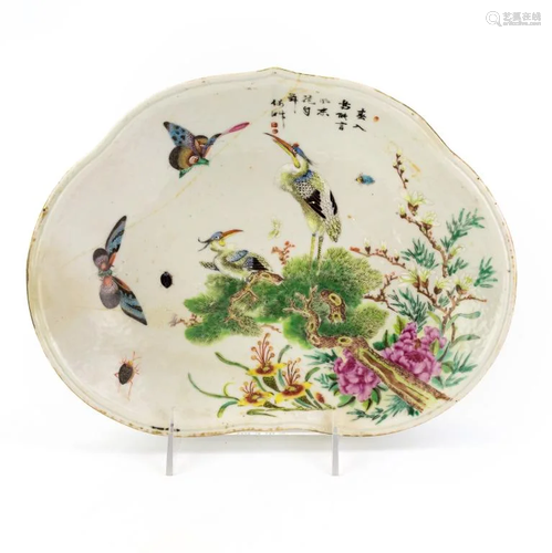 Antique Chinese Canton Porcelain Crane Bird Plate