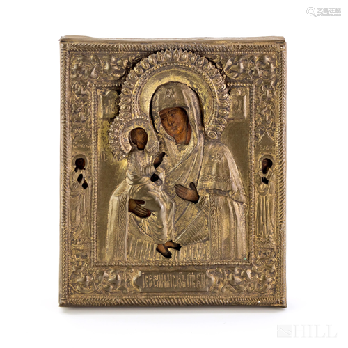 Hand Painted Russian Style Mary Jesus Relief Icon