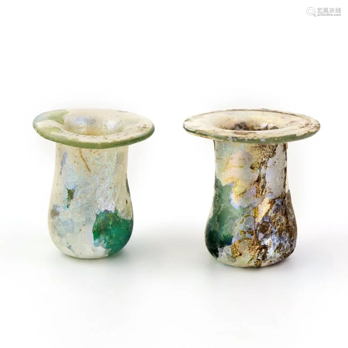 2 Ancient Roman Iridescent Blown Glass Vessels …