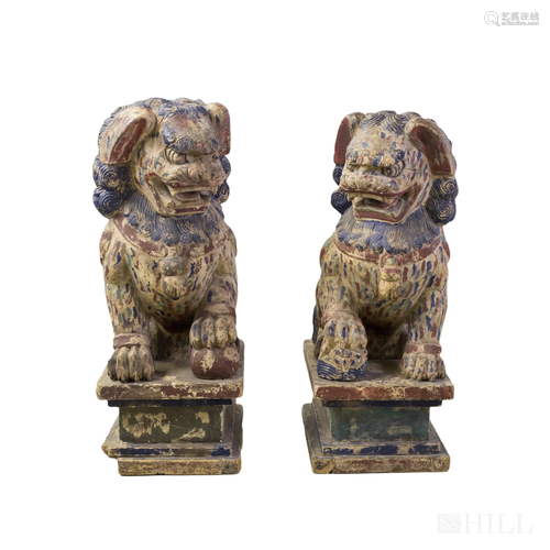 Chinese Republic Era Carved Wood Palace Foo Dogs