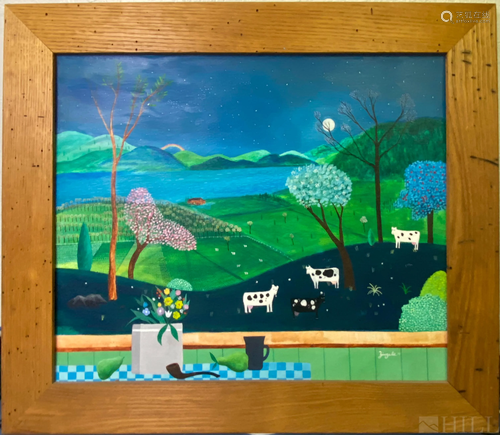 Larry Zingale b.1948 Folk Art Landscape Painting