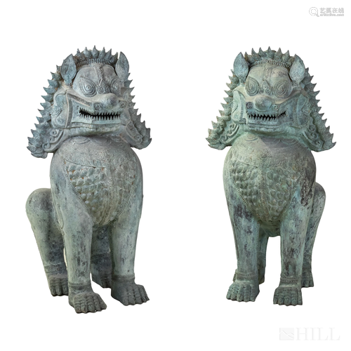 Chinese Bronze Pair Detailed Palace Sized Foo Dogs