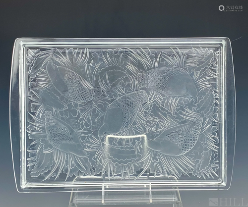 Lalique French Art Glass PERDRIX Vanity Tray 17