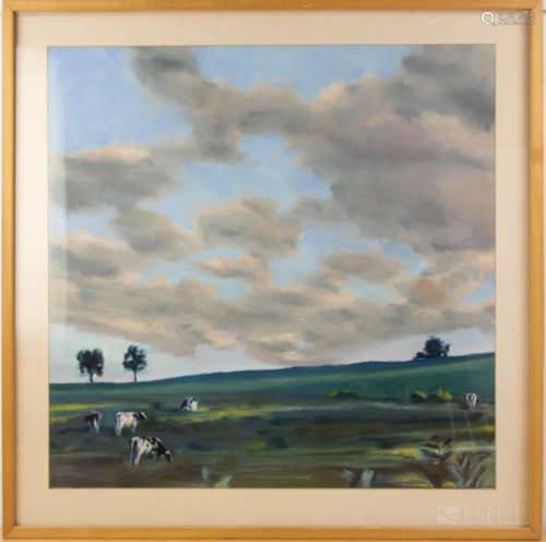 Signed Jan Cook Cow Countryside Landscape Painting