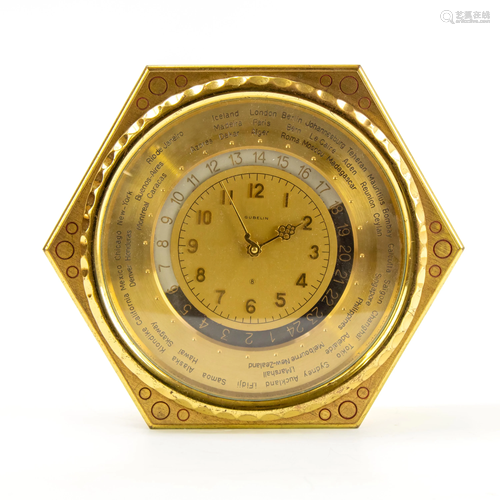 Gubelin Vintage 8 Day World Time Gilt Desk Clock