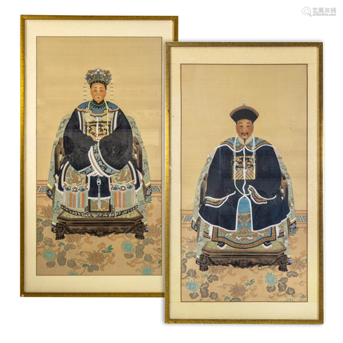 Chinese Pair Ancestral Elder Portrait Paintings