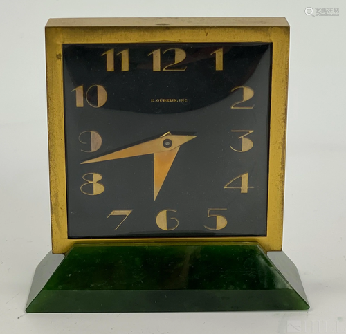 E. Gubelin Art Deco Natural Green Jade Desk Clock