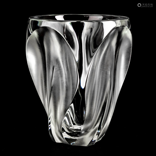 Signed Lalique France Ingrid Frosted Crystal Vase