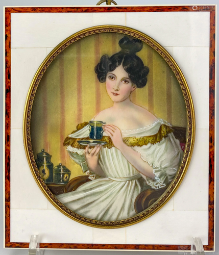 Antique Hand Painted Miniature Portrait of a Woman