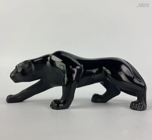 Daum French Art Glass Pate de Verre Black Panther