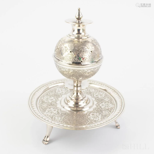 Lion Marked Persian Silver Censer Incense Burner