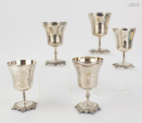 5 Tughra Ottoman Marked Silver Wine Goblets 7…