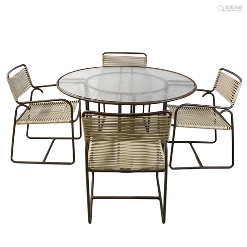 Walter Lamb Bronze Outdoor Patio Table & 4 Chairs