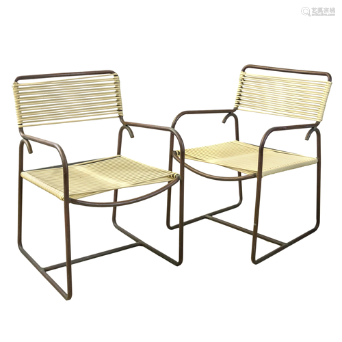 Walter Lamb Bronze Outdoor PAIR Patio Arm Chairs