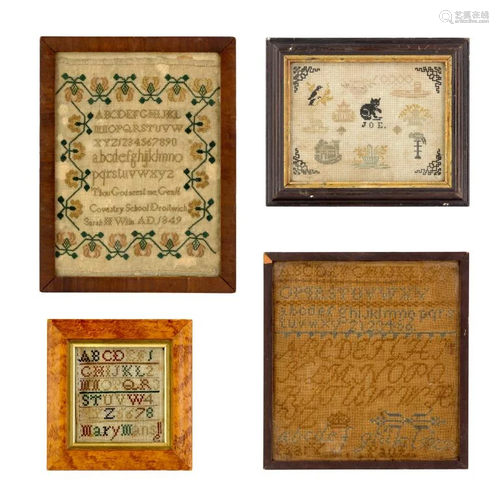 LOT 4 Antique School Girl Samplers w Alphabet ABC