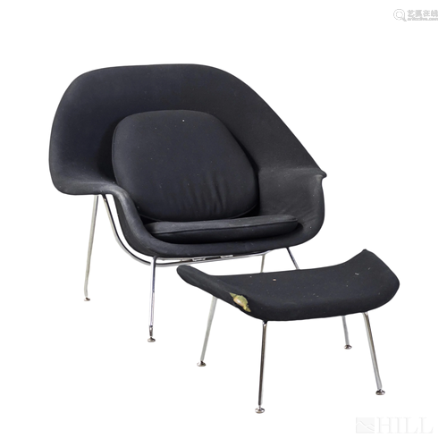 Eero Saarinen for Knoll Black Womb Chair & Ottoman