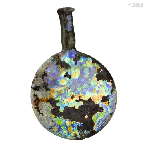 Ancient Roman Iridescent Blown Glass Vessel Flask