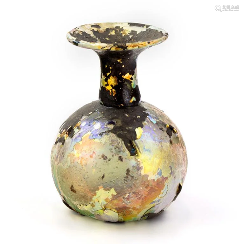 Ancient Roman Iridescent Glass Dimpled Bottle Vase